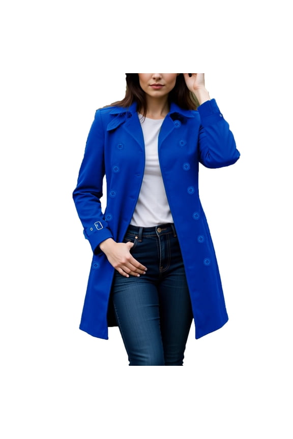 Women's Classic Double-Breasted Trench Coat Notch Lapel Mid-Length Jacket with Button Cuffs, Casual Outerwear for Fall Spring