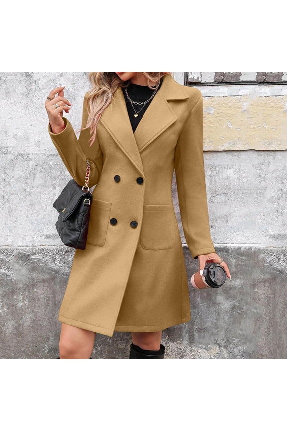 Women's Classic Double-Breasted Trench Coat Notch Lapel Overcoat with Inner Lining, Mid-Length Structured Outerwear for Fall and Winter