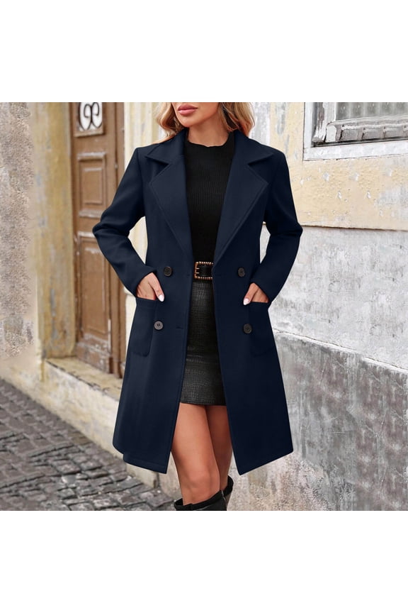 Women's Classic Double-Breasted Trench Coat Notch Lapel Overcoat with Inner Lining, Mid-Length Structured Outerwear for Fall and Winter