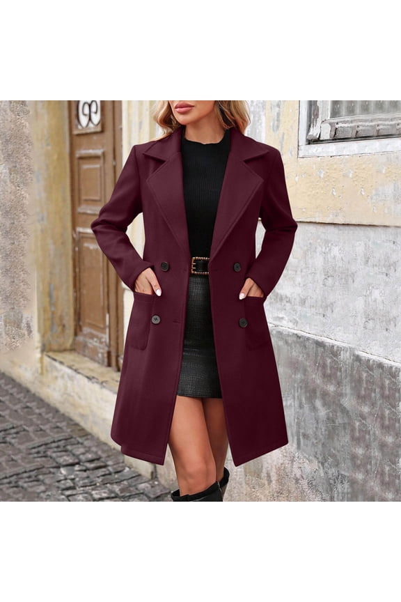 Women's Classic Double-Breasted Trench Coat Notch Lapel Overcoat with Inner Lining, Mid-Length Structured Outerwear for Fall and Winter