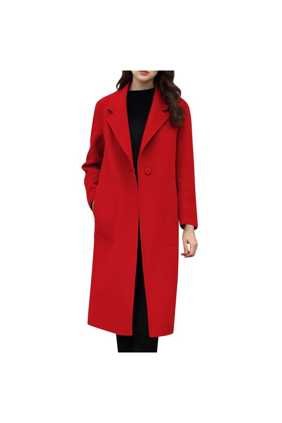 Women's Classic Single-Breasted Trench Coat, Notch Lapel Long Overcoat with Big Pockets, Warm Outerwear for Fall and Winte