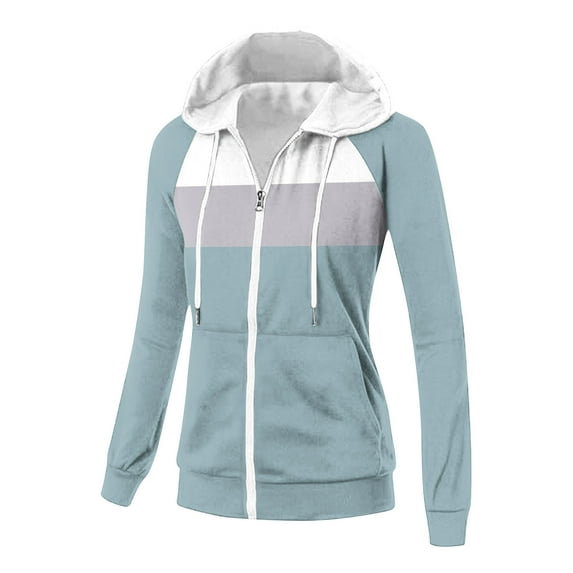 SwiftWear Women's Colorblock Raglan Sleeve Zip up Hoodie Slim Fit Pullover sweatshirt with Front Pockets, Stretch Comfort Plus Size Casual Wear Jacket Light Blue