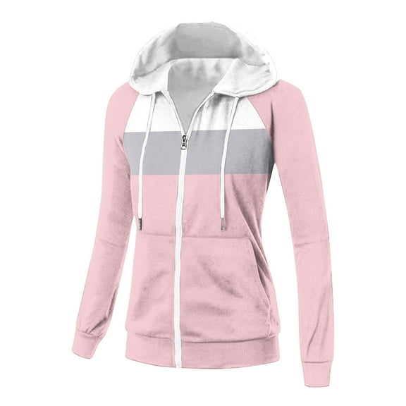 SwiftWear Women's Colorblock Raglan Sleeve Zip up Hoodie Slim Fit Pullover sweatshirt with Front Pockets, Stretch Comfort Plus Size Casual Wear Jacket Pink