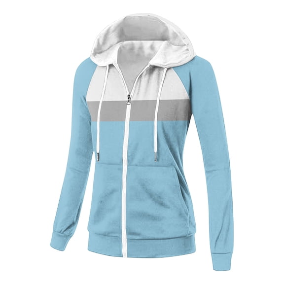 SwiftWear Women's Colorblock Raglan Sleeve Zip up Hoodie Slim Fit Pullover sweatshirt with Front Pockets, Stretch Comfort Plus Size Casual Wear Jacket Sky Blue