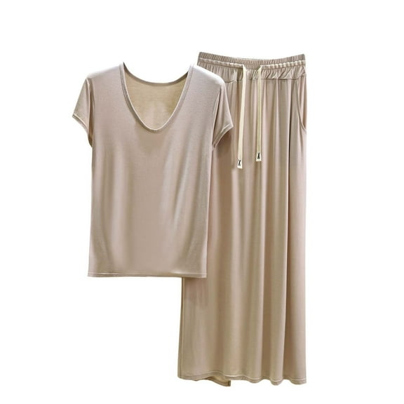 SwiftWear Women’s Comfy Cotton Pajama Set Round Neck Top + High-Waisted Skirt with Drawstring & Pockets! Soft Loungewear Chic & Cozy Sleepwear Set for Women