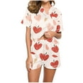 thumbnail image 1 of SwiftWear Women's Comfy Fruit Print Pajama Set - Short Sleeve Collared Sleepwear with Shorts, Trendy Orange Peach Design, Perfect for Home & Lounging, Breathable & Chic Nightwear, 1 of 6