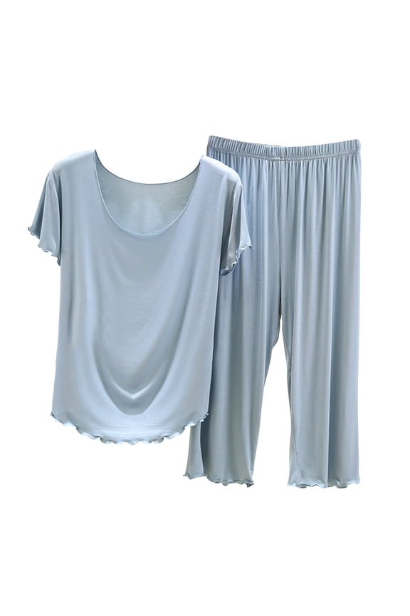 Women’s Comfy Modal Cotton pajamas Set – Loose Fit Short Sleeve Top + 7/8 Pants, Lightweight Brushed Fabric, Soft Stretch Waist, 2-Piece Set