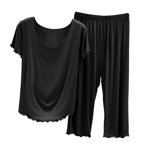 SwiftWear Women’s Comfy Modal Cotton pajamas Set – Loose Fit Short Sleeve Top + 7/8 Pants, Lightweight Brushed Fabric, Soft Stretch Waist, 2-Piece Set