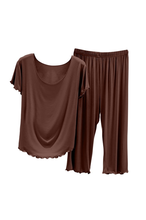 Women’s Comfy Modal Cotton pajamas Set – Loose Fit Short Sleeve Top + 7/8 Pants, Lightweight Brushed Fabric, Soft Stretch Waist, 2-Piece Set