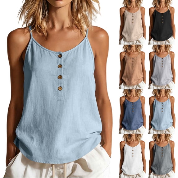 SwiftWear Women's Cotton Camisole Adjustable Spaghetti Straps Tank Tops Button Front Loose Fit Summer Basic Top for Daily Casual Wear