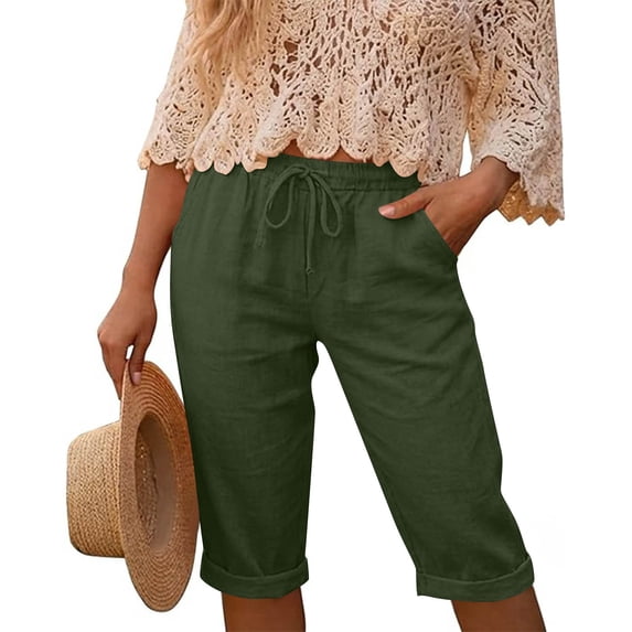 SwiftWear Women's Cotton Capris Drawstring Elastic Waist Cropped Pants with Pockets Summer Casual Pants
