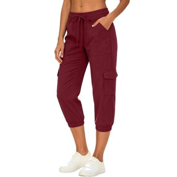 SwiftWear Women's Cotton Cargo Capri Pants Hiking Drawstring Elastic Waistband Casual Summer Trousers with Pockets