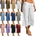 thumbnail image 1 of SwiftWear Women's Cotton Linen Capri Pants High Waisted Drawstring Pockets Casual Loose Fit Cropped Trousers Summer Beach Pants, 1 of 7