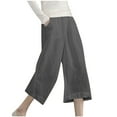 thumbnail image 1 of SwiftWear Women's Cotton Linen Capri Pants with Pockets -Plus Size Elastic Waist Casual Cropped Trousers, Breathable Comfort Fit S-3XL, 1 of 5