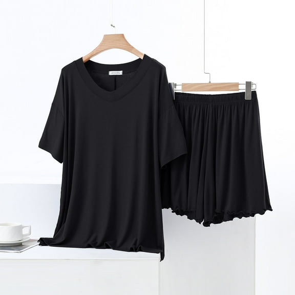 SwiftWear Women’s Cozy Modal Cotton Cooling Pajama Set - V-Neck Loose T-Shirt & Wide Leg Shorts for Sleep & Lounging (Multiple Colors)