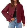 thumbnail image 1 of SwiftWear Women's Cropped Faux Suede Bomber Jacket Stand Collar Casual Short Moto Style Coat​ Lightweight Trendy​, Red, 1 of 9