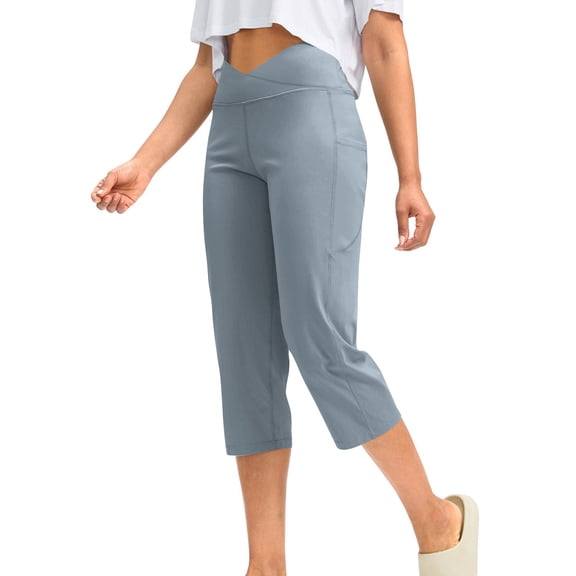 SwiftWear Women's Cross Waistband Capri Pants with Pockets - Loose Fit Casual Capris Sweatpants Stretchy Soft Comfortable Cropped Pants S-2XL