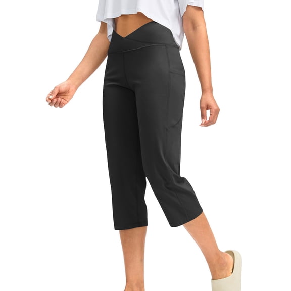 SwiftWear Women's Cross Waistband Capri Pants with Pockets - Loose Fit Casual Capris Sweatpants Stretchy Soft Comfortable Cropped Pants S-2XL