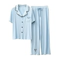 thumbnail image 1 of SwiftWear Women's Cute Heart Embroidered Lightweight Pajama Set - Soft Modal-Cotton Blend Short Sleeve Top with Drawstring Wide-Leg Pants for Cozy Sleep & Relaxation, 1 of 5