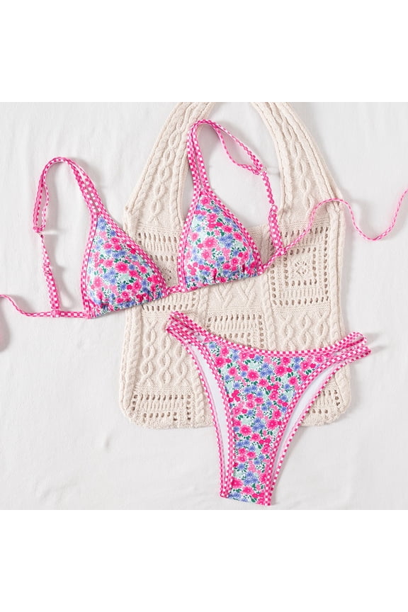 Women's Cute Triangle Bikini Sets Two Piece Swimsuits Floral Printed Cheeky Bathing Suit Summer Beach Swimwear