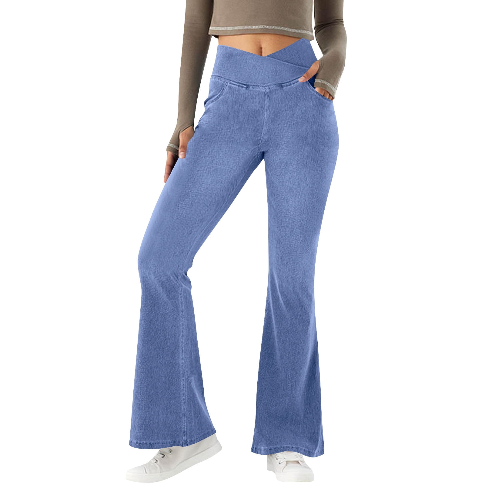 SwiftWear Women's Denim-Look Flare Yoga Pants | High Waist Comfort