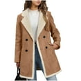 thumbnail image 1 of SwiftWear Women's Double-Breasted Faux Suede Coat Warm Shearling Lined Peacoat Winter Jacket with Front Pockets,Casual Style, 1 of 9