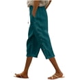 thumbnail image 1 of SwiftWear Women's Drawstring Waist Capri Pants - Linen Cotton Blend High Waist Capris with Button Details & Pockets, Relaxed Fit S-2XL​, 1 of 5