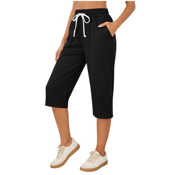 ModaVoyage Women's Drawstring Waist Capri Pants Plus Size Loose Fit Sweatpants with Pockets, Athletic Work Capris S-3XL