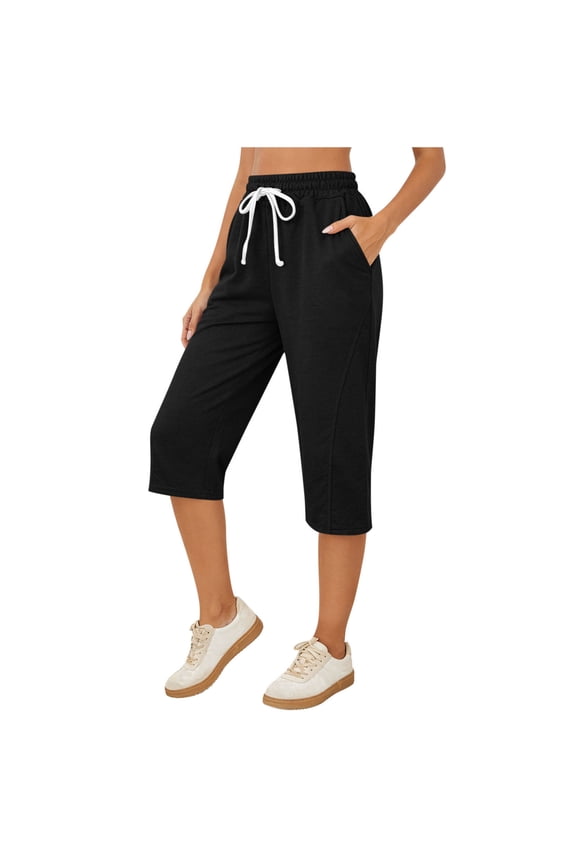 Women's Drawstring Waist Capri Pants Plus Size Loose Fit Sweatpants with Pockets, Athletic Work Capris S-3XL