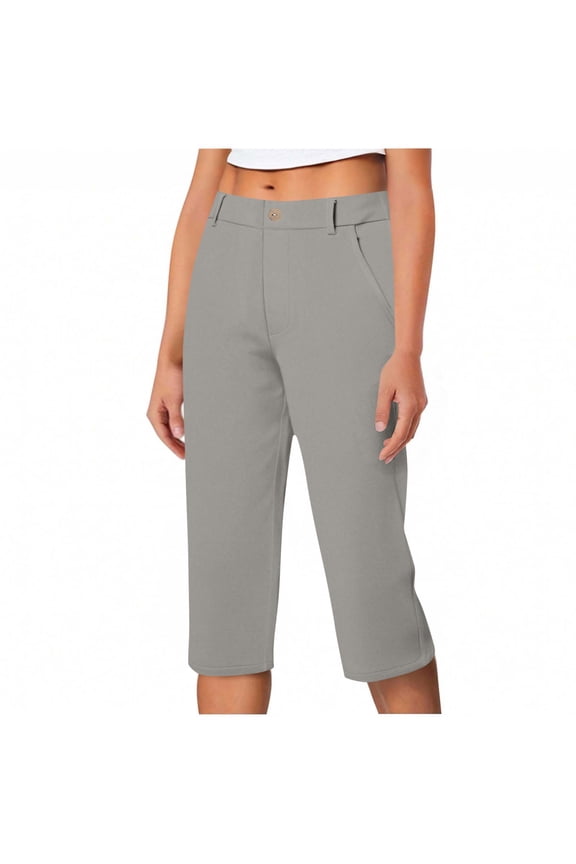 Women's Dress Work Capri Pants - Solid Color Straight Leg Capris Stretch Casual Cropped Pants S-2XL