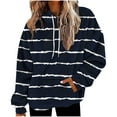 thumbnail image 1 of SwiftWear Women's Drop-Shoulder Striped Fleece Hoodie Oversized Casual Pullover Soft Fluffy Loungewear with Front Pocket Black, 1 of 5