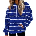 thumbnail image 1 of SwiftWear Women's Drop-Shoulder Striped Fleece Hoodie Oversized Casual Pullover Soft Fluffy Loungewear with Front Pocket Blue, 1 of 5