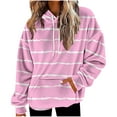 thumbnail image 1 of SwiftWear Women's Drop-Shoulder Striped Fleece Hoodie Oversized Casual Pullover Soft Fluffy Loungewear with Front Pocket Pink, 1 of 5