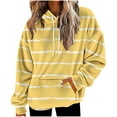 thumbnail image 1 of SwiftWear Women's Drop-Shoulder Striped Fleece Hoodie Oversized Casual Pullover Soft Fluffy Loungewear with Front Pocket Yellow, 1 of 5