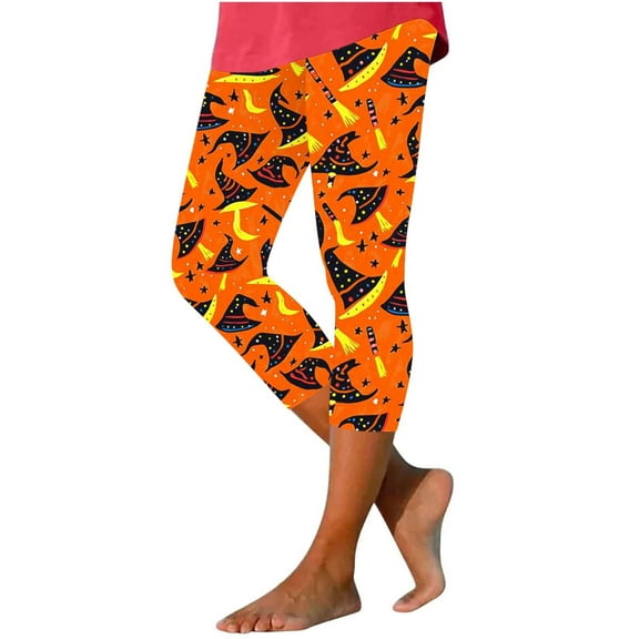 SwiftWear Women's Fall Cute Pumpkin Print Capri Leggings Pants - Halloween Theme High Waisted Capris Comfort Stretch S-3XL​