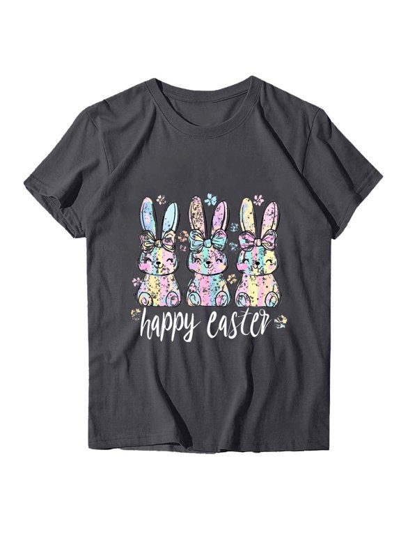 Women's Fashion Short Sleeve Easter Tops Festive Print Tshirt Cute Casual Tee All-Day Comfort Wear