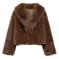 thumbnail image 1 of SwiftWear Women's Faux Fur Jacket Lapel Open Front Shaggy Furry Cropped Winter Coat Slim Fit Teddy Bear Outerwear​​, Coffee, 1 of 5