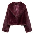 thumbnail image 1 of SwiftWear Women's Faux Fur Jacket Lapel Open Front Shaggy Furry Cropped Winter Coat Slim Fit Teddy Bear Outerwear​​, Wine, 1 of 5