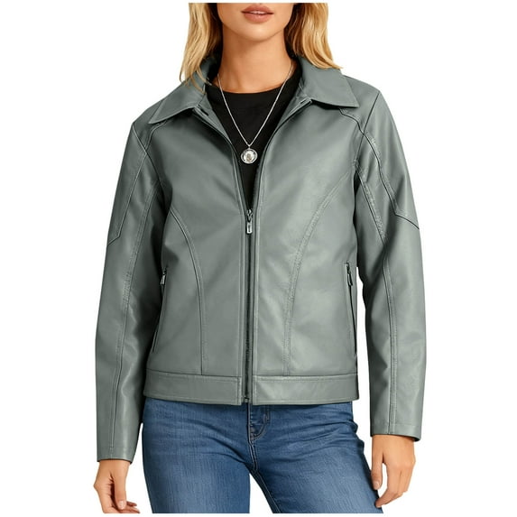 SwiftWear Women's Faux Leather Moto Bomber Jacket Vintage Zip Up Coat Waterproof Windproof Casual Outerwear​​, Green