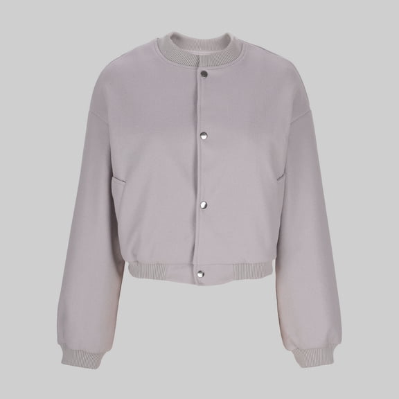 SwiftWear Women's Faux Wool Tweed Jacket Casual Two Pocket Cropped Blazer Fall Winter Stand Collar Coat​, Gray