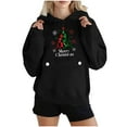 thumbnail image 1 of SwiftWear Women's Festive Christmas Print Hoodie Cozy Fleece Lined Pullover with Large Pocket, Oversized Holiday Hooded Sweatshirt Black, 1 of 3