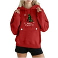 thumbnail image 1 of SwiftWear Women's Festive Christmas Print Hoodie Cozy Fleece Lined Pullover with Large Pocket, Oversized Holiday Hooded Sweatshirt Red, 1 of 3