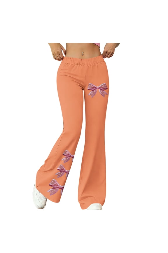 Women's Flared Leggings Bow Print Wide Leg Yoga Pants High Waisted Stretchy Bell Bottom Workout Pants Fashion Casual Active Running Lounge Pants