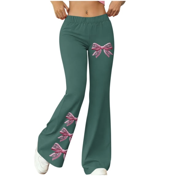 SwiftWear Women's Flared Leggings Bow Print Wide Leg Yoga Pants High Waisted Stretchy Bell Bottom Workout Pants Fashion Casual Active Running Lounge Pants