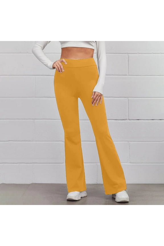Women's Flared Yoga Leggings | High-Waisted Elastic Tummy Control | Solid Color Comfy Stretch Pants for Gym, Workout & Daily Wear