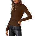 thumbnail image 1 of SwiftWear Women's Fleece-Lined Ribbed Turtleneck Top Soft Knit High Neck Long Sleeve Shirt Fall Winter Thermal Warm Base Layer, Coffee, 1 of 9