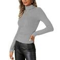 thumbnail image 1 of SwiftWear Women's Fleece-Lined Ribbed Turtleneck Top Soft Knit High Neck Long Sleeve Shirt Fall Winter Thermal Warm Base Layer, Gray, 1 of 9
