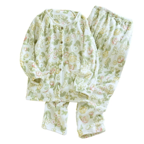 SwiftWear Women's Floral Flannel Pajamas Cozy Sleepwear & Loungewear Button-Down Top with Pocket Soft Warm Lounge Pants Loose Plush 2 Piece Pajama Set for Fall/Winter