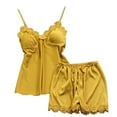 thumbnail image 1 of SwiftWear Women's Floral Lace Satin Pajama Set - Sleepwear & Loungewear Satin Camisole with Built-in Bra and Shorts Comfortable Nightwear Yellow, 1 of 3