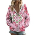 thumbnail image 1 of SwiftWear Women's Floral Print Raglan Sleeve Zip Up Hoodie Color Block Plaid jacket with Side Pockets, Soft Stretch Casual Wear Hooded Sweatshirt Hot Pink, 1 of 6